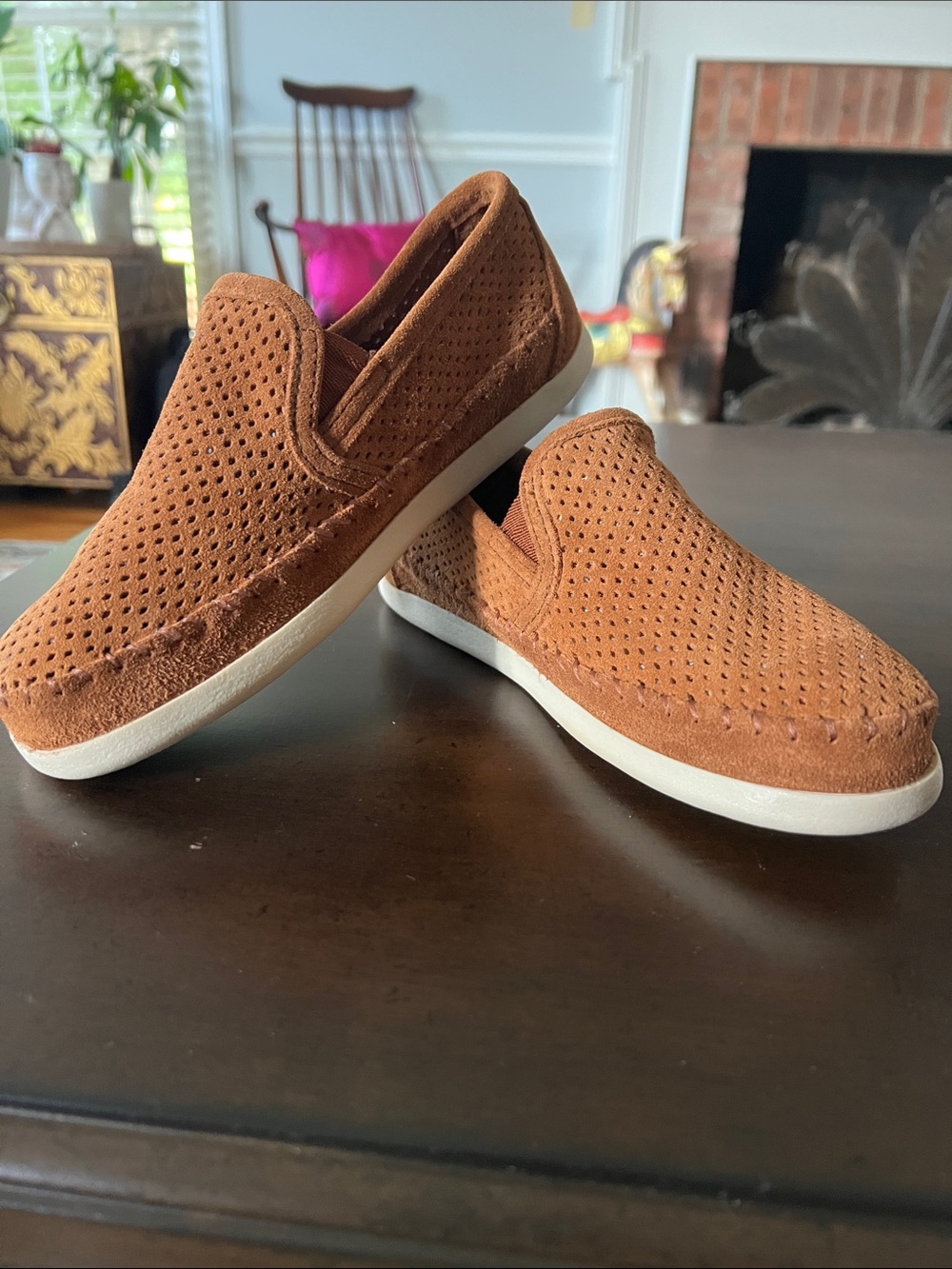 Minnetonka Women's Perforated Slip-On Loafers in Cognac Brown 👞 size 7